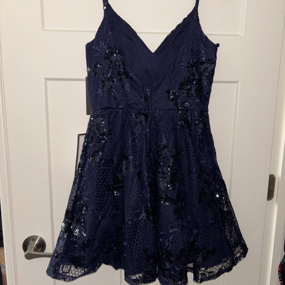 City Studio Sequined Embroidered Fit & Flare Dress | Navy 7 | NWT - Picture 5 of 6